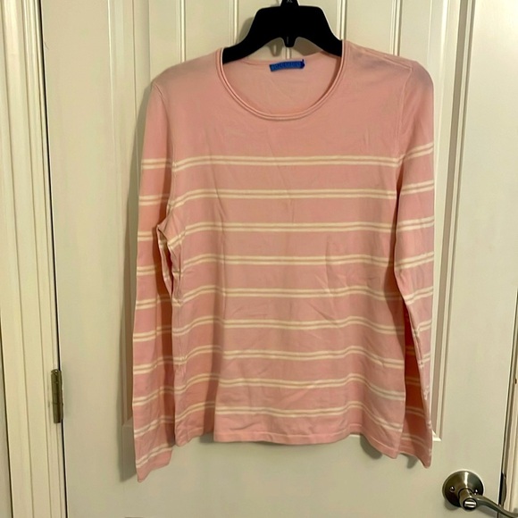 J. McLaughlin women’s‎ Lg. Modal blend SOFT L/S pink & cream stripe pullover top - Picture 1 of 11